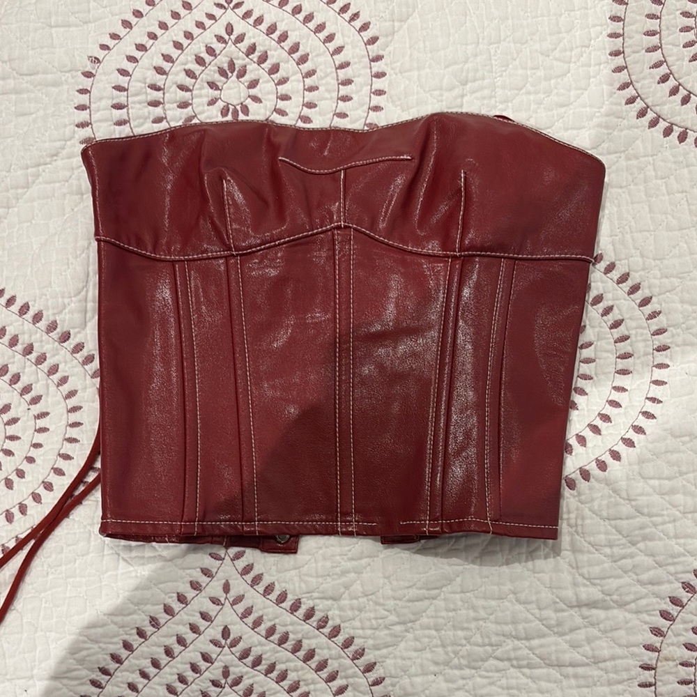Edikted Burgundy Leather Bustier